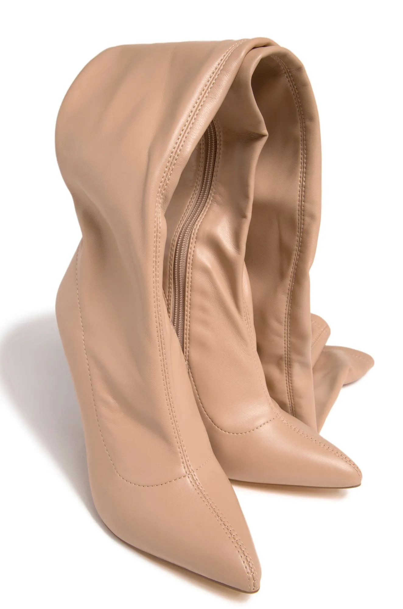 Groundbreaking Over The Knee High Heel Boots - Nude PU