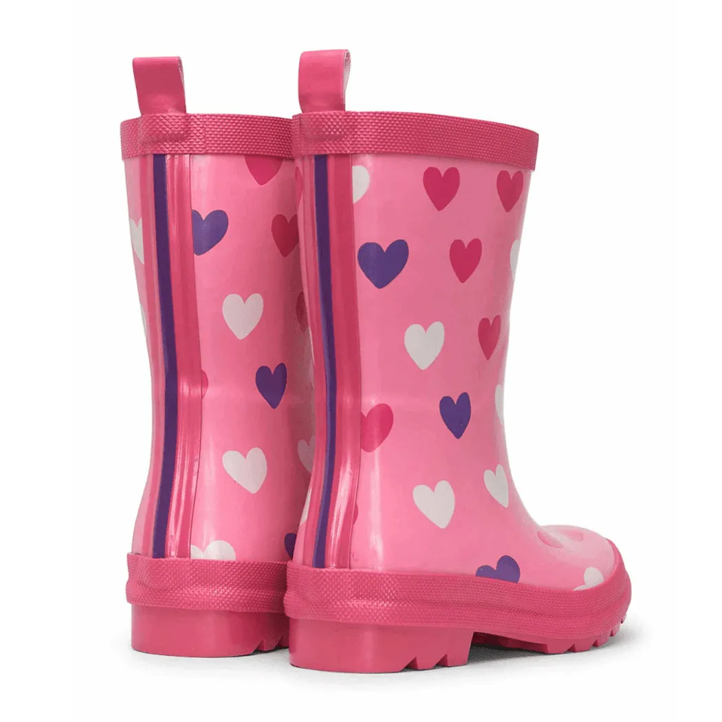 HATLEY Shiny Kids Rain Boots | Scattered Hearts size 8