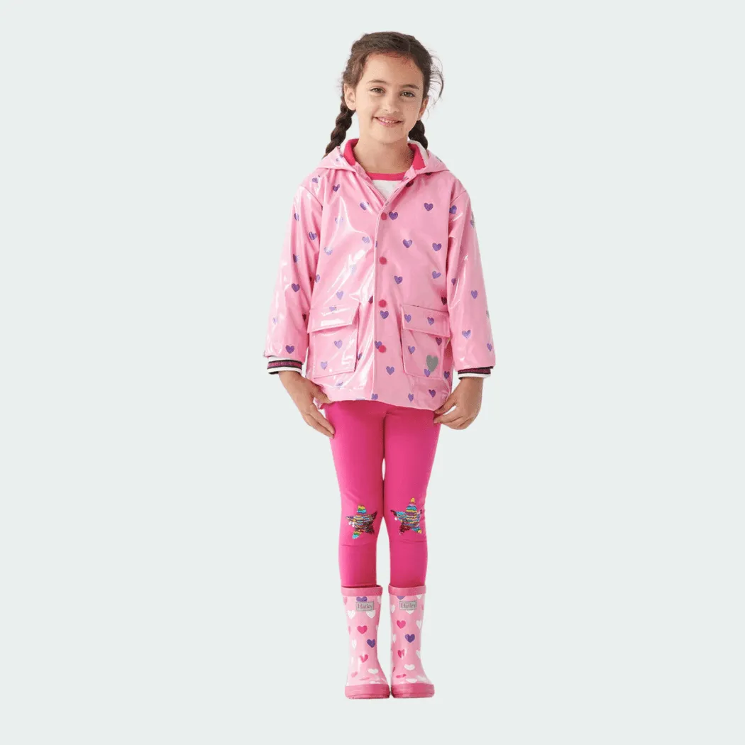 HATLEY Shiny Kids Rain Boots | Scattered Hearts size 8
