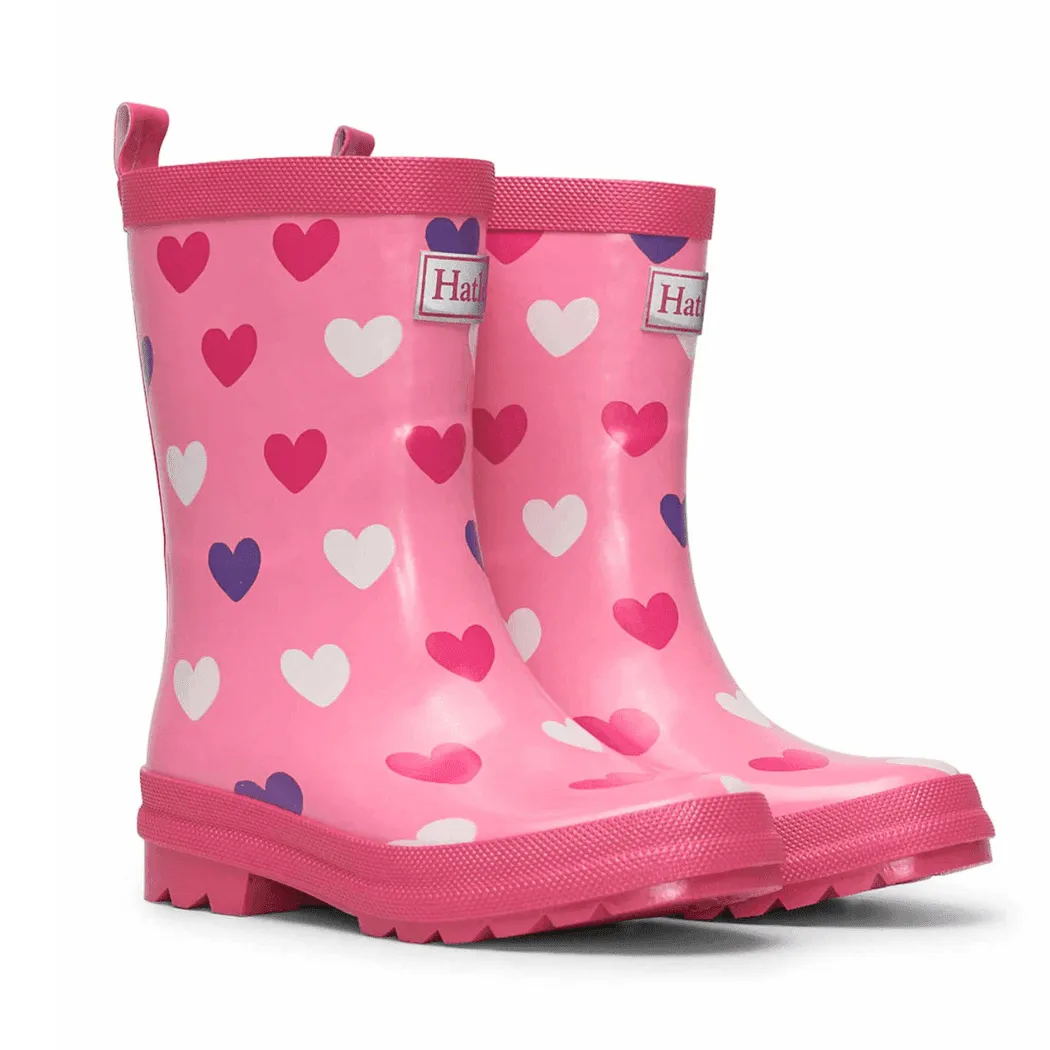 HATLEY Shiny Kids Rain Boots | Scattered Hearts size 8