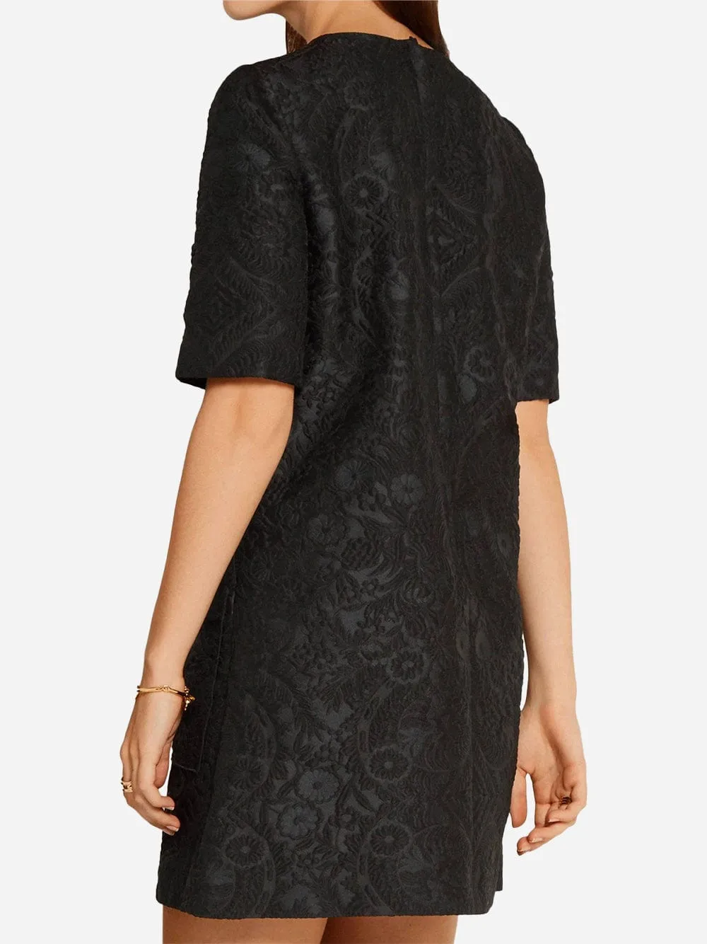 Jacquard Button-Embellished Mini Dress