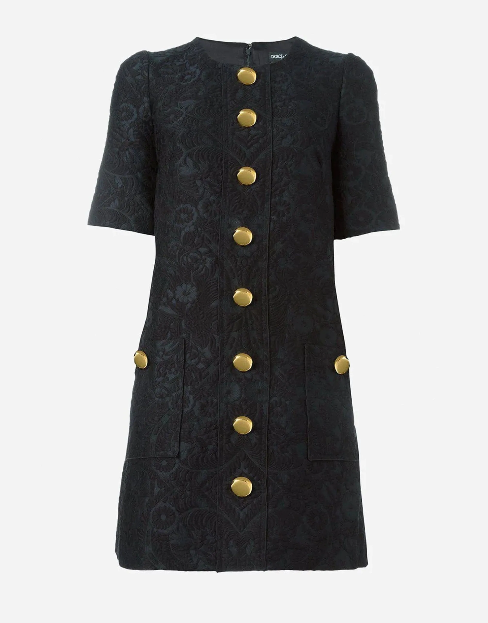 Jacquard Button-Embellished Mini Dress