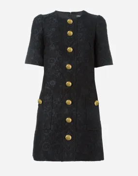 Jacquard Button-Embellished Mini Dress