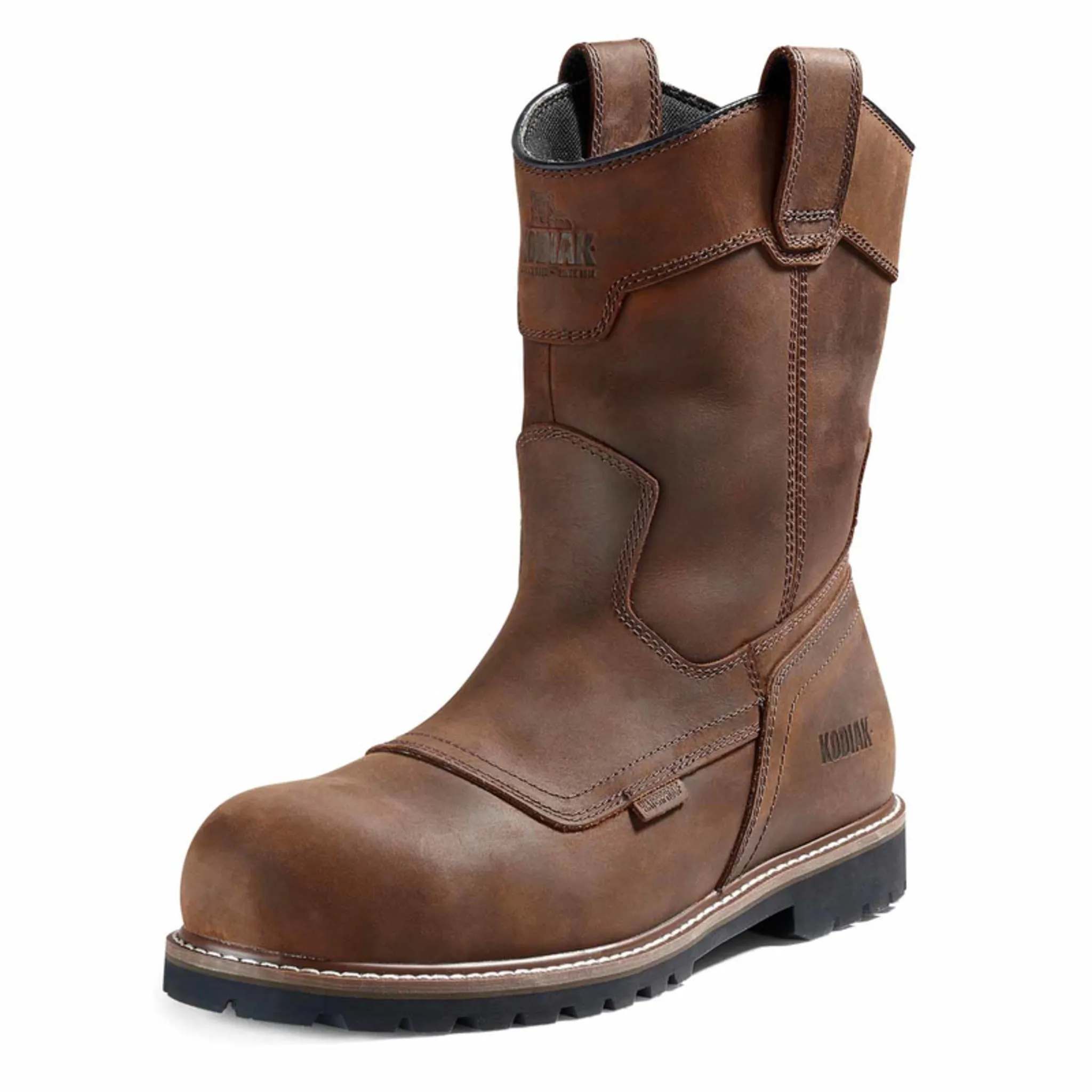 Kodiak Men's Waterproof Pull-On Safety Work Boot McKinney Wellington – Full Grain Leather, Composite Toe, Comfortzone Footbed | Sizes 7-15