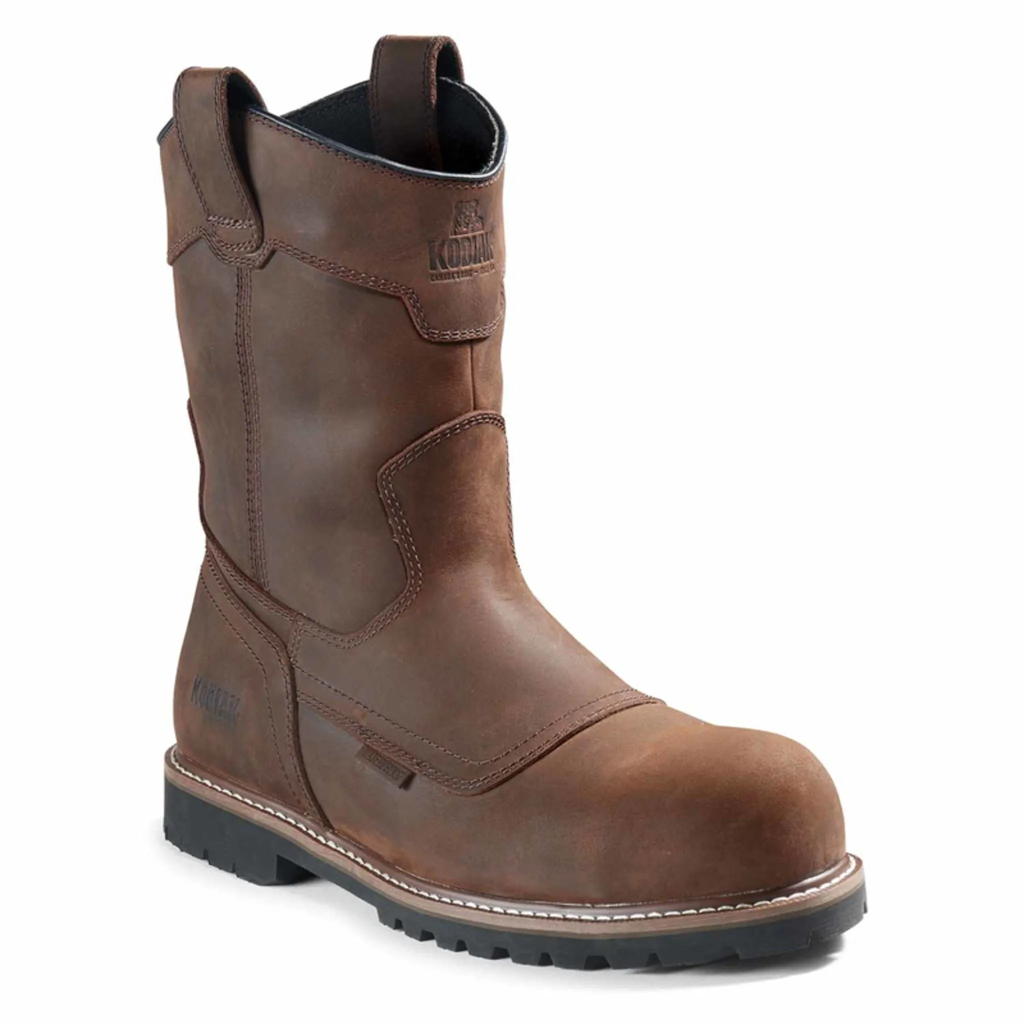 Kodiak Men's Waterproof Pull-On Safety Work Boot McKinney Wellington – Full Grain Leather, Composite Toe, Comfortzone Footbed | Sizes 7-15