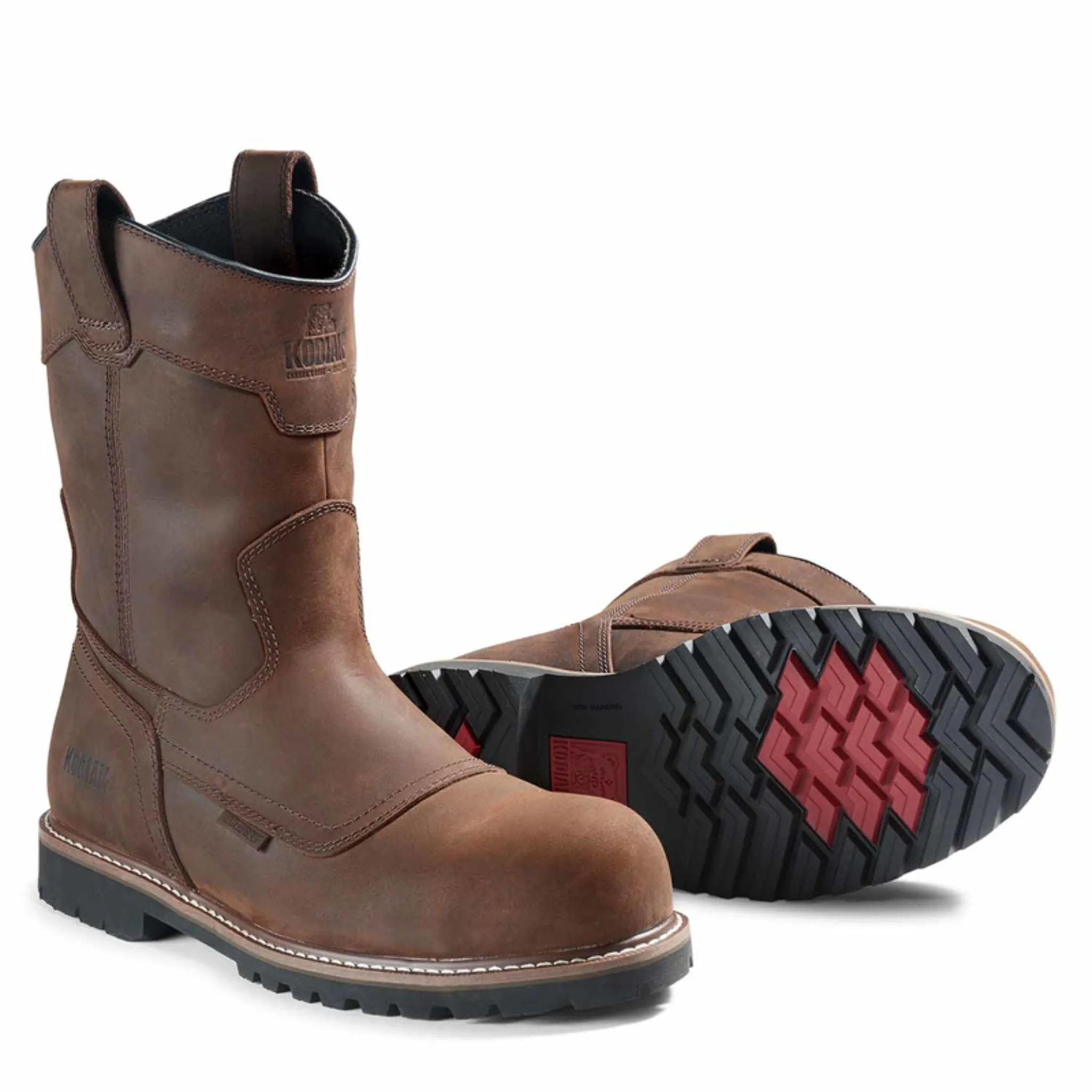 Kodiak Men's Waterproof Pull-On Safety Work Boot McKinney Wellington – Full Grain Leather, Composite Toe, Comfortzone Footbed | Sizes 7-15