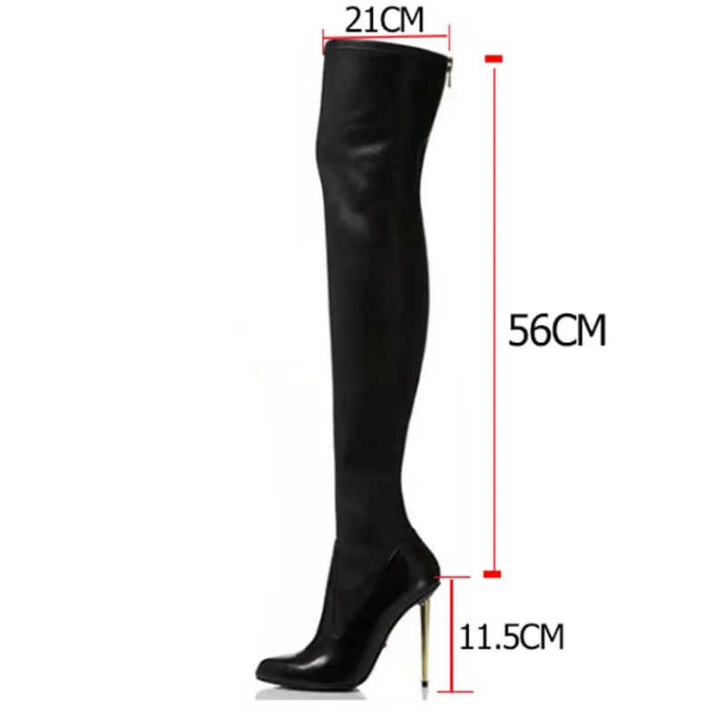 Leather Over The Knee Zipper Long Boots With Thin Heel
