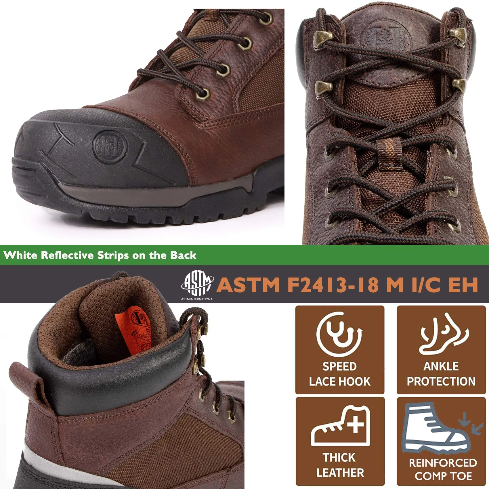 MK1126 Working Shoes for Men 6" Composite Toe Waterproof  Non-Slip Puncture-Proof Safety Anti-Static Work Boots