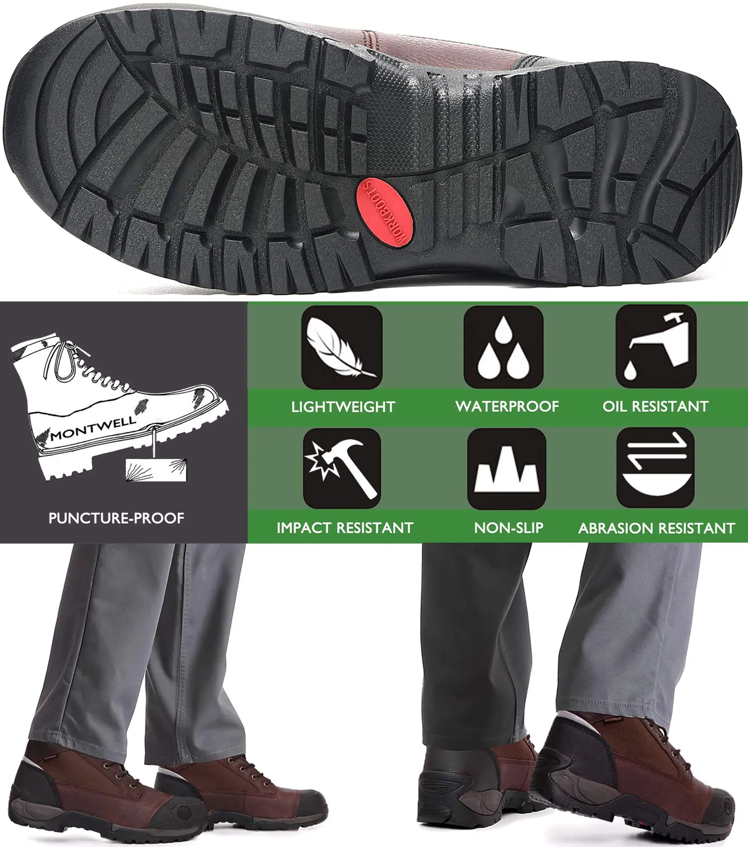 MK1126 Working Shoes for Men 6" Composite Toe Waterproof  Non-Slip Puncture-Proof Safety Anti-Static Work Boots
