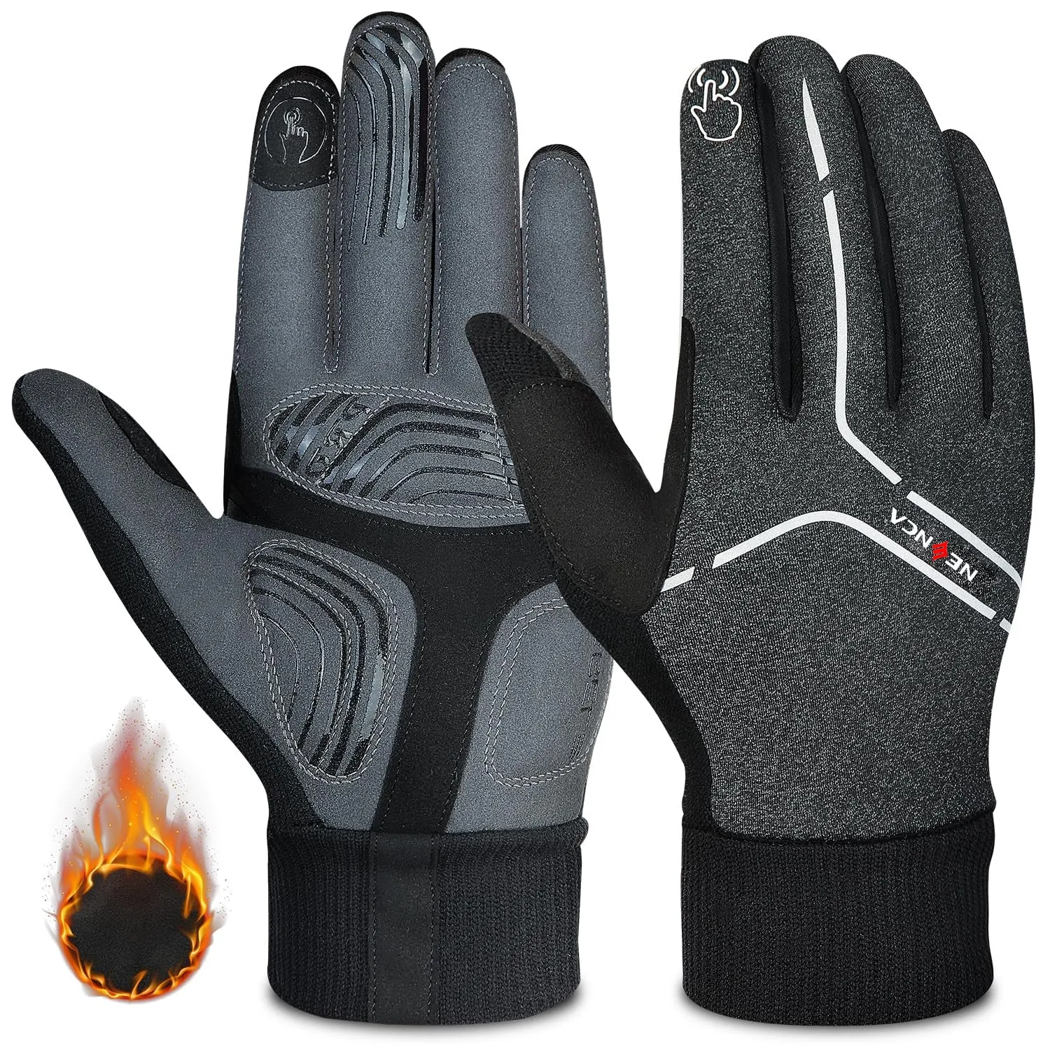 NEENCA Winter Cycling Gloves for Men and Women, Touch Screen Padded Cycling Gloves Waterproof,  Windproof, Warm and Non-slip, Suitable for Running, Cycling, Exercise