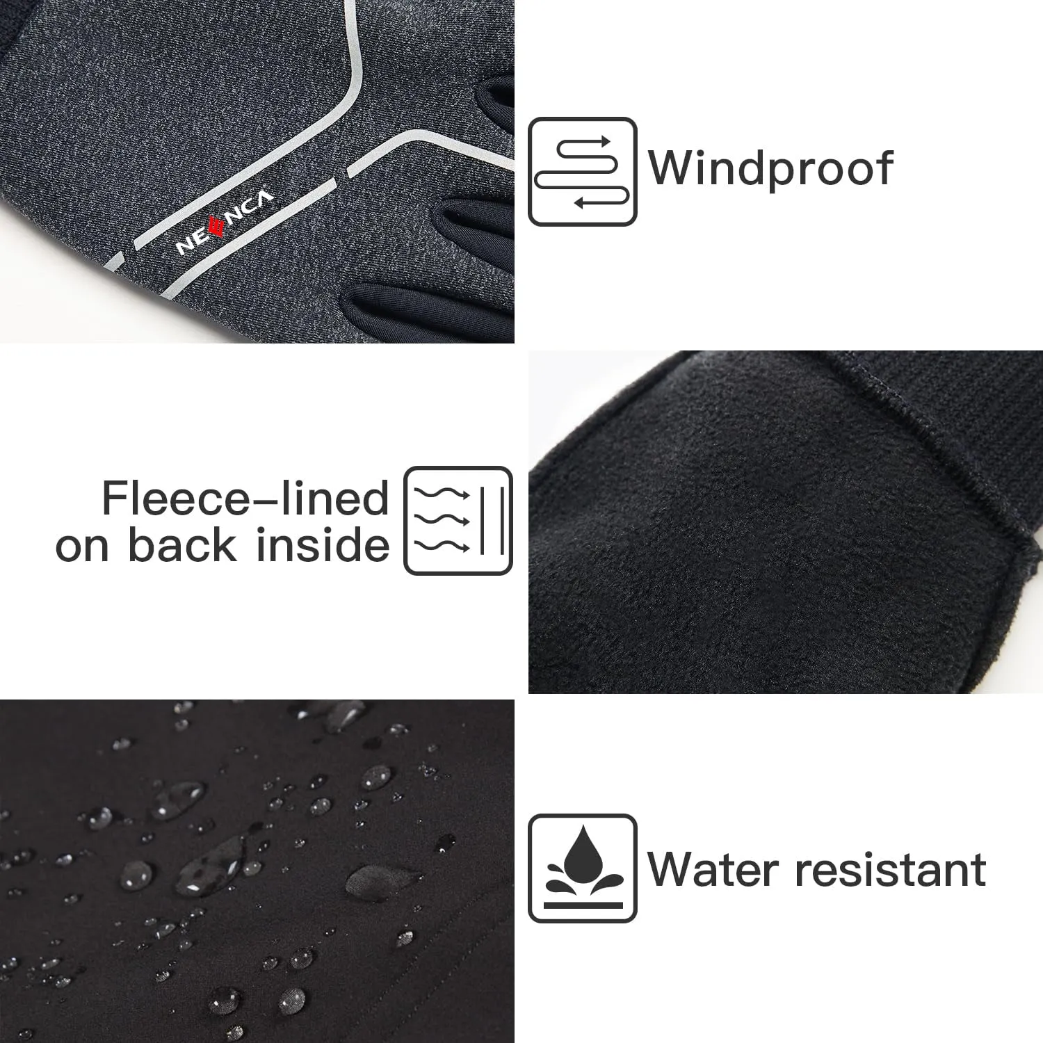 NEENCA Winter Cycling Gloves for Men and Women, Touch Screen Padded Cycling Gloves Waterproof,  Windproof, Warm and Non-slip, Suitable for Running, Cycling, Exercise