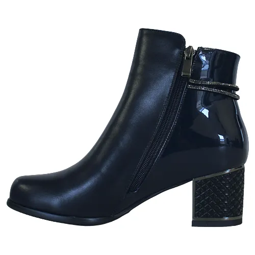 Redz Block Heeled  Ankle Boots - F3921 - Navy