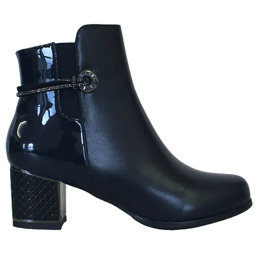 Redz Block Heeled  Ankle Boots - F3921 - Navy