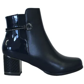 Redz Block Heeled  Ankle Boots - F3921 - Navy
