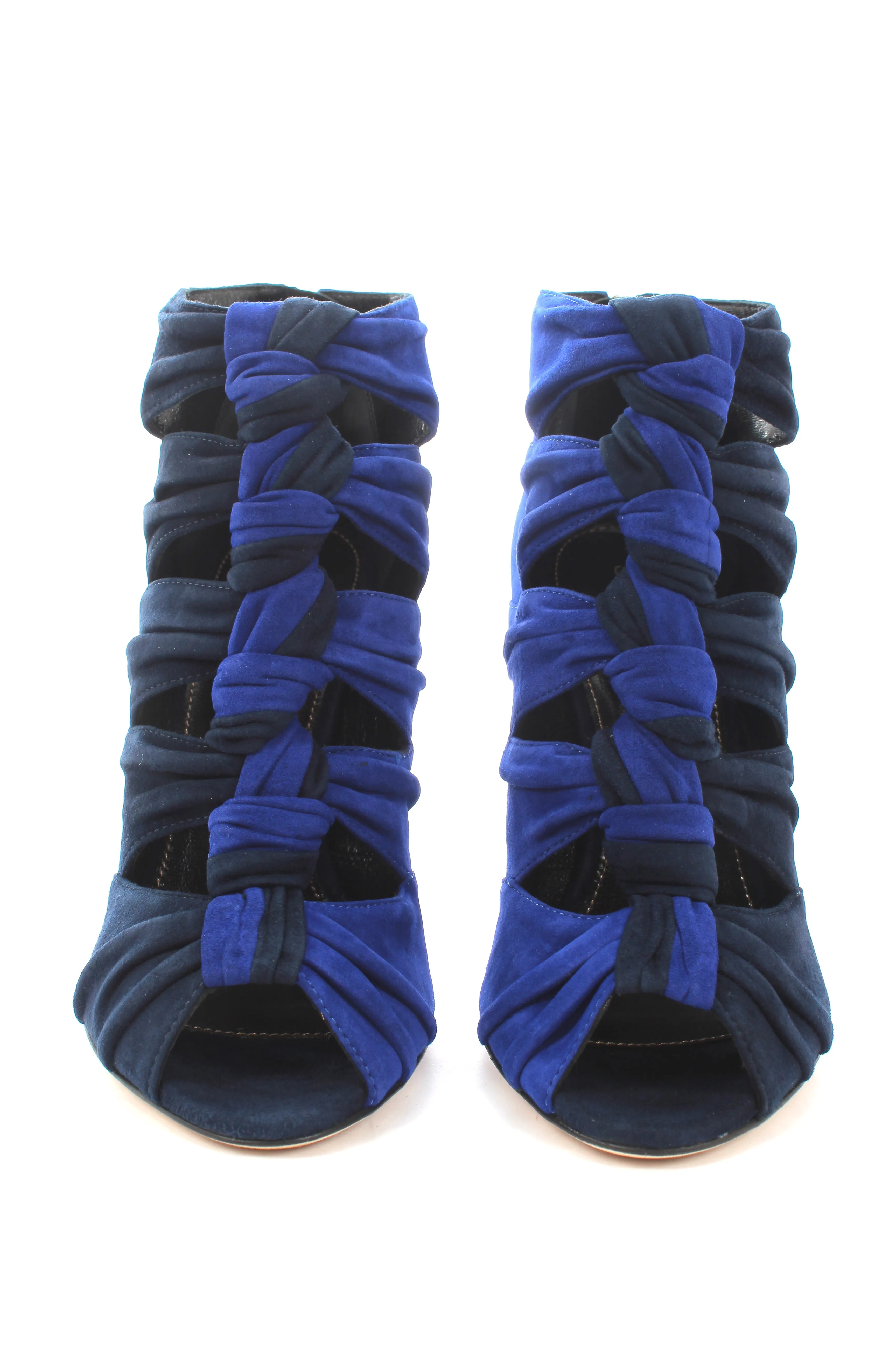 Sergio Rossi Royal Knotted Suede Two-Tone Cutout Ankle Boots
