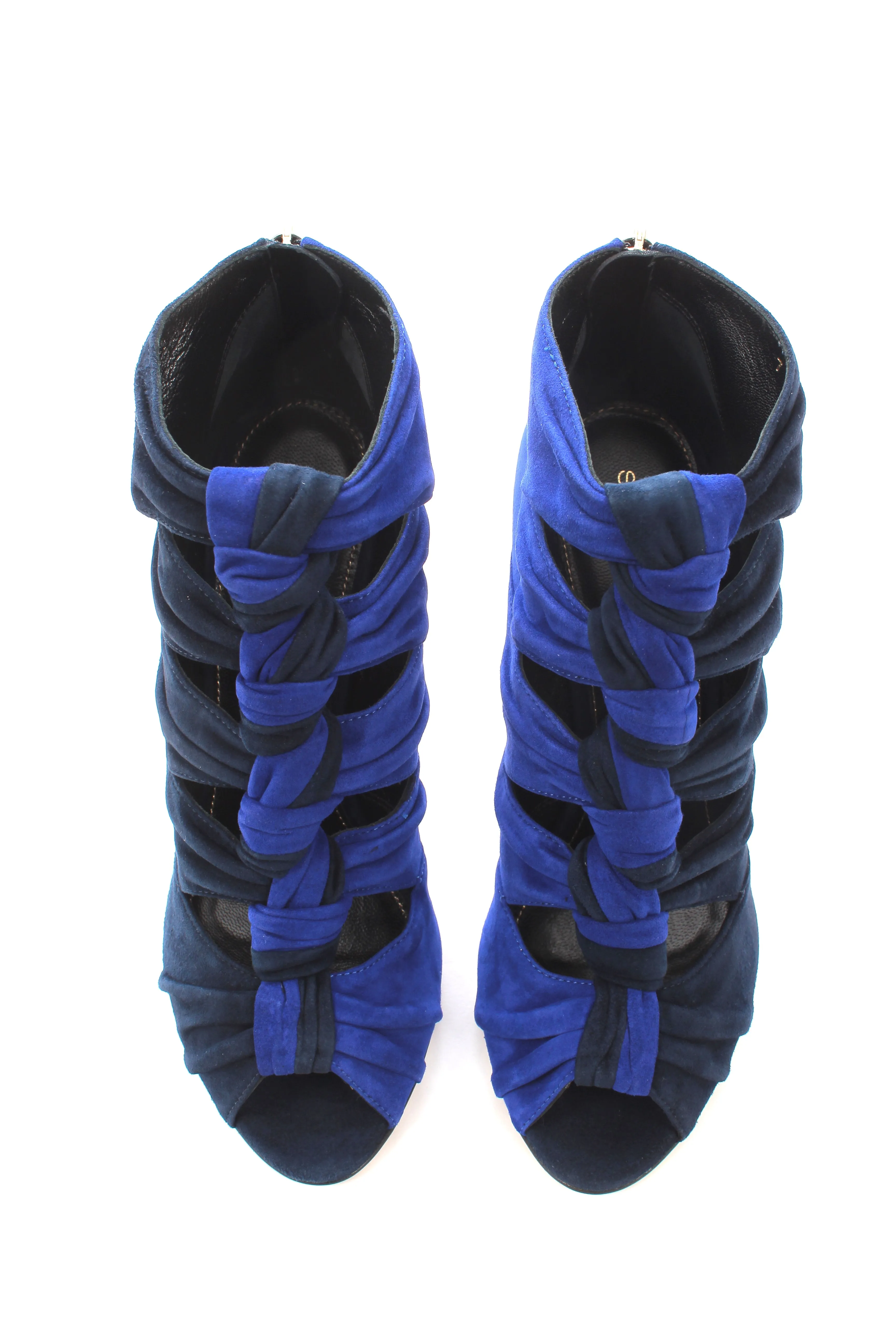 Sergio Rossi Royal Knotted Suede Two-Tone Cutout Ankle Boots