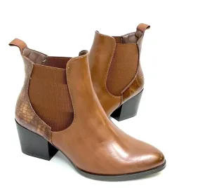 Tan Brown Crocodile Print Ankle Boots