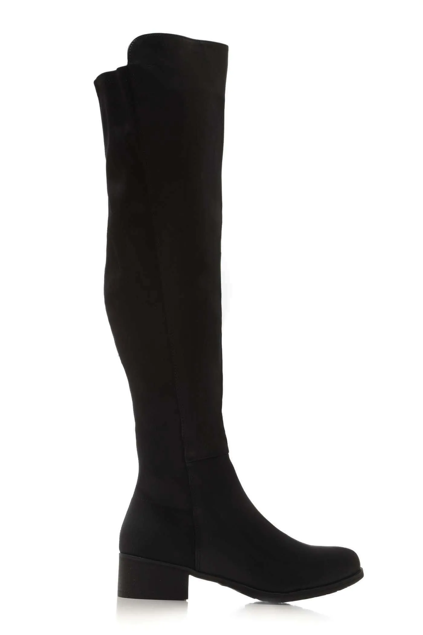 Tyla Over The Knee Elasticated Back Boot in Black Matt