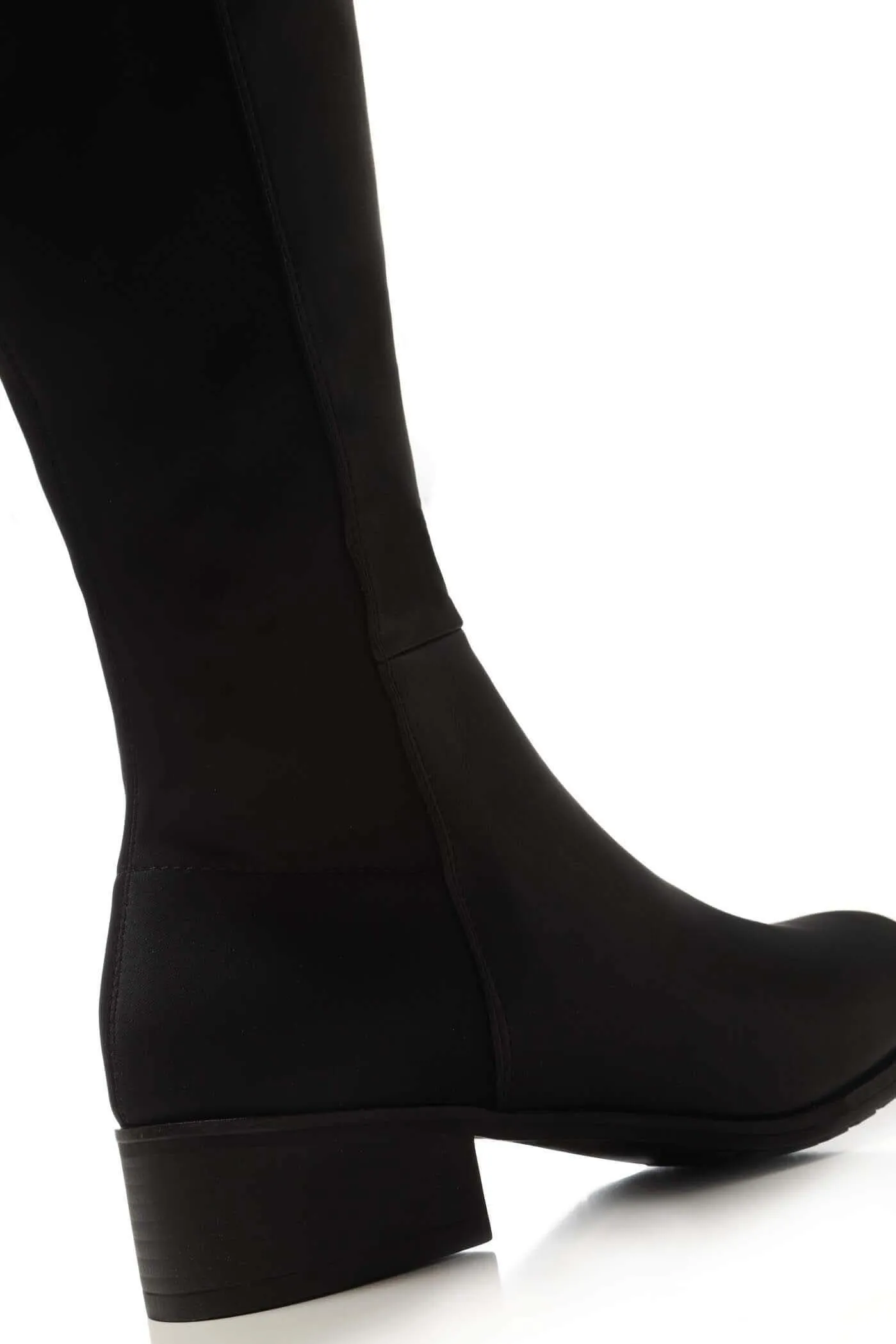 Tyla Over The Knee Elasticated Back Boot in Black Matt