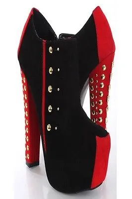 Women Red and Black Suede Ankle Booties Shoes