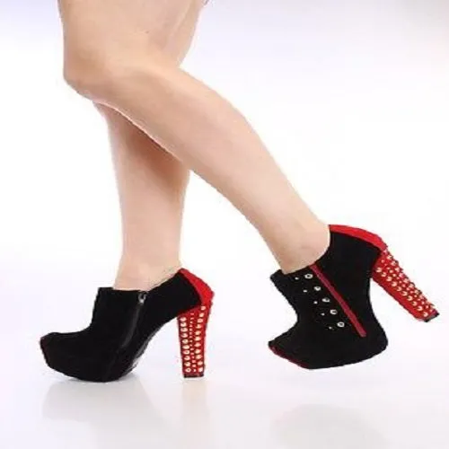 Women Red and Black Suede Ankle Booties Shoes