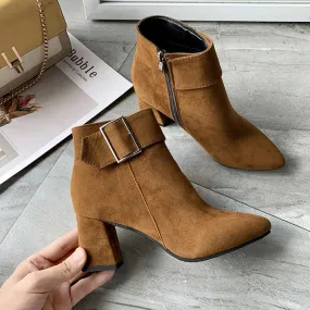 Women's Fashion Leather Ankle Boots Women Mid-Heel Pointed High Heel Wedding Boots