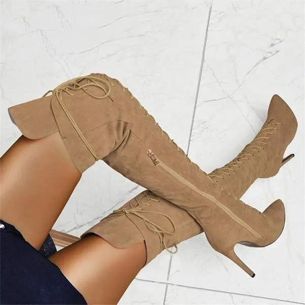 Women'S Pointed Toe Lace-Up Over The Knee Boots 71718316C
