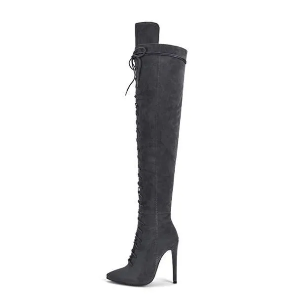 Women'S Pointed Toe Lace-Up Over The Knee Boots 71718316C