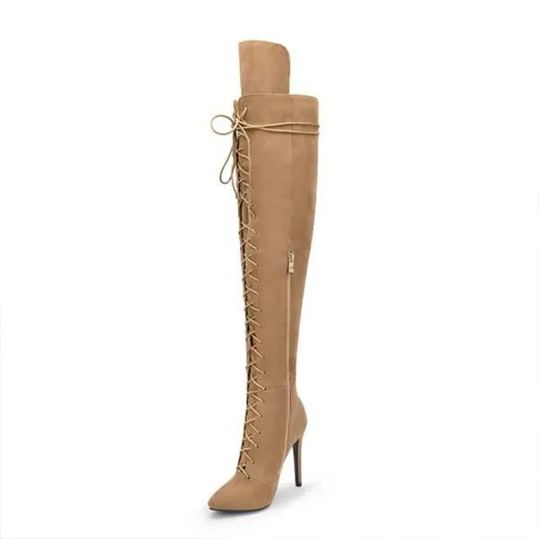 Women'S Pointed Toe Lace-Up Over The Knee Boots 71718316C