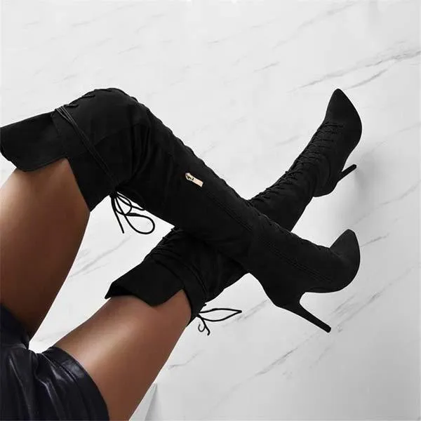 Women'S Pointed Toe Lace-Up Over The Knee Boots 71718316C