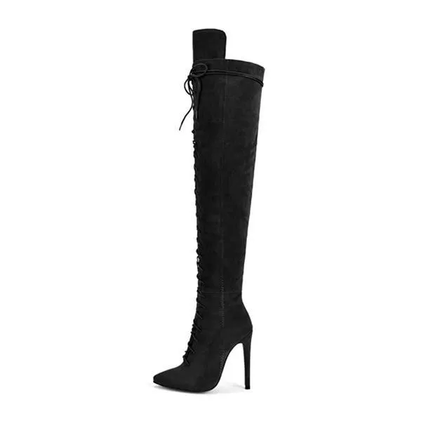 Women'S Pointed Toe Lace-Up Over The Knee Boots 71718316C