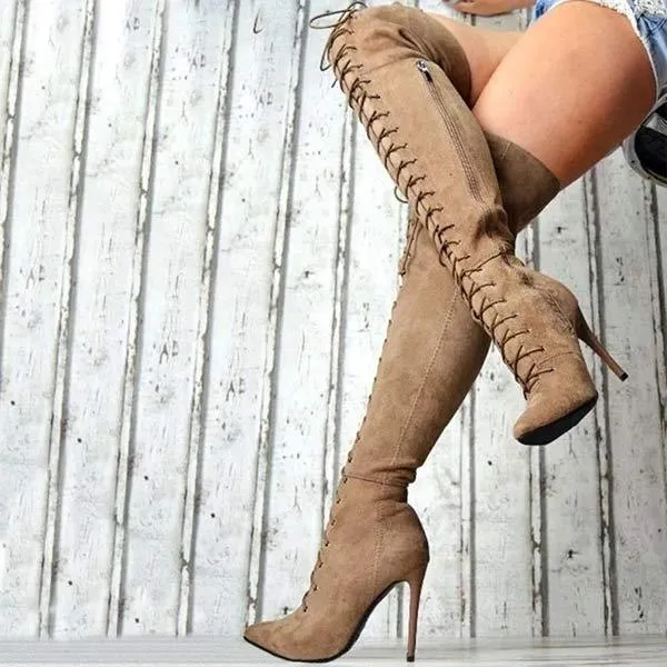 Women'S Pointed Toe Lace-Up Over The Knee Boots 71718316C